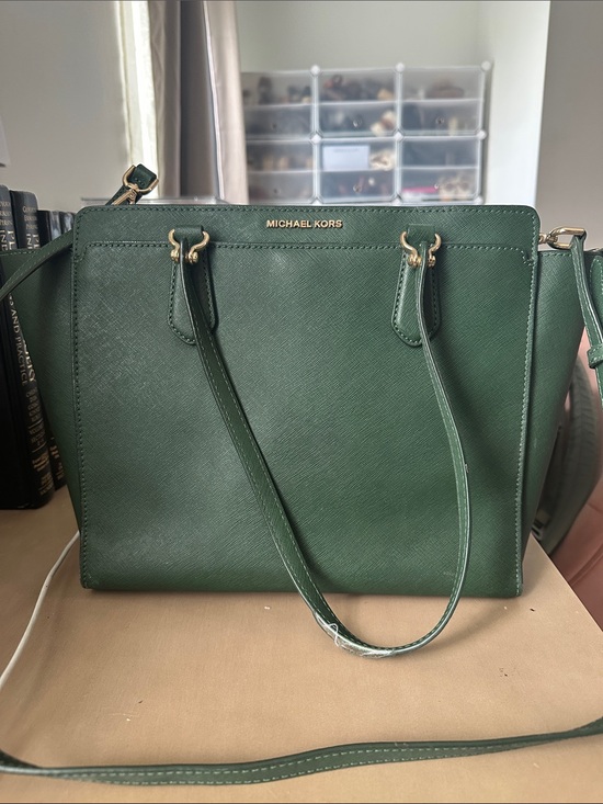Michael Kors Handbags - Michael Kors Green Saffiano Satchel with Gold Hardware